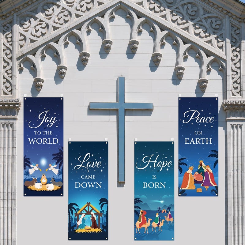 Yopyame Church Banners with Scripture - 4PCS Church Banners for Sanctuary Wall Worship Christian Banner 24x59.4 Inch Jesus Theme Religious Prise Banner for Religious Festivals Sunday School Decoration - Image 5